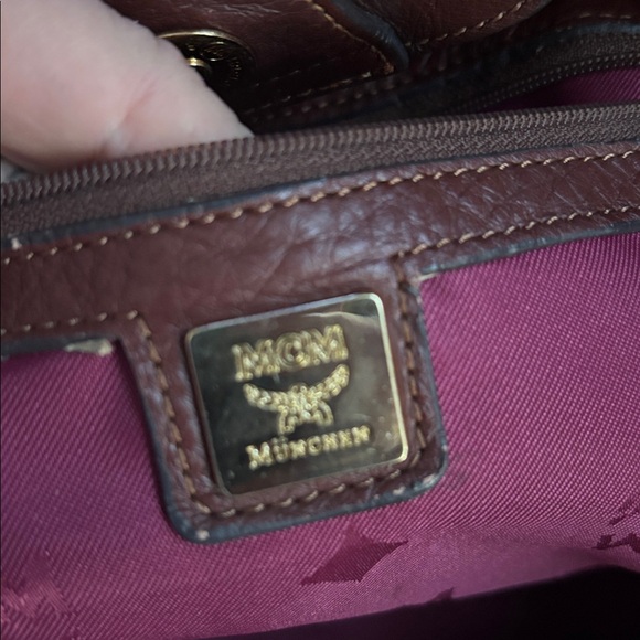 MCM Soft Leather Hobo Shoulder Bag Burgundy Brown Gold Logo - Picture 11 of 14